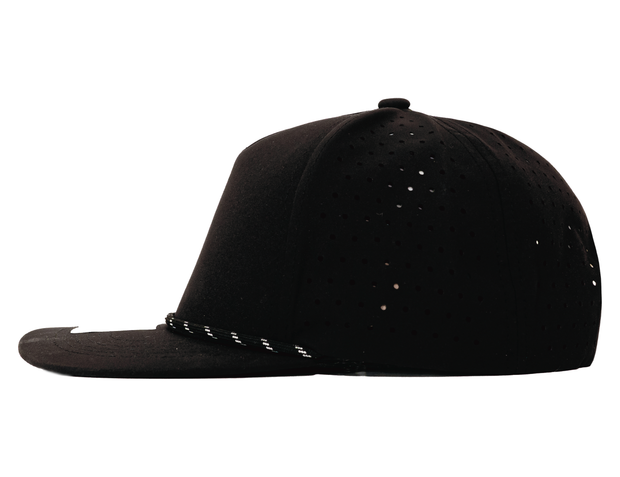 5 panel Hydro Cap: Black - Black/White rope Snapback