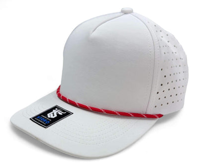 5 Panel Hydro Cap: White - Red/White Rope Snapback